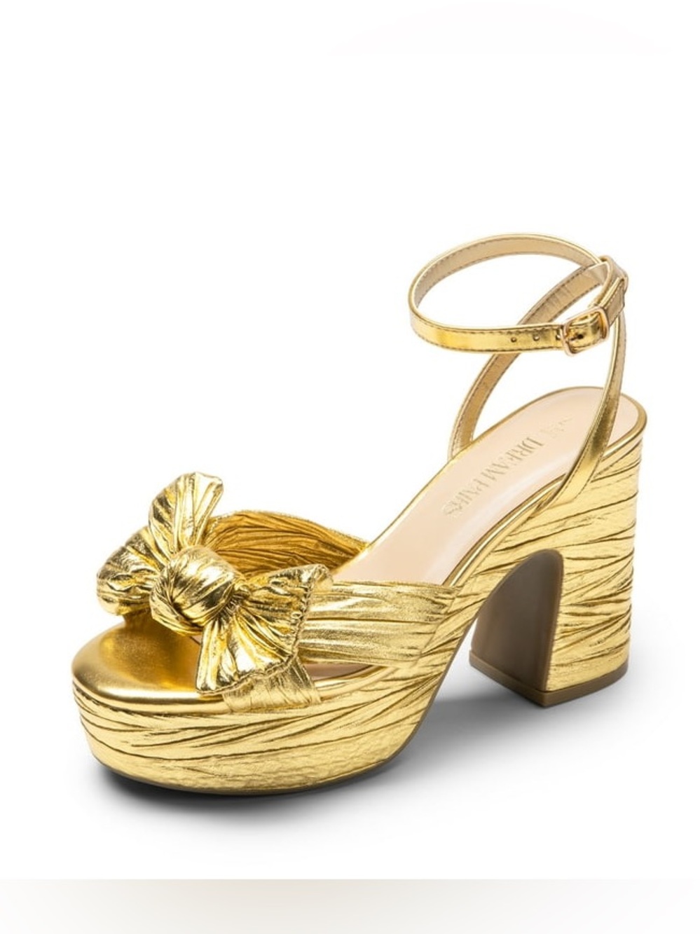 NWOB Dream Pairs Platform
 Pleated Bow Ankle Strap Sandals in Gold Sz 6